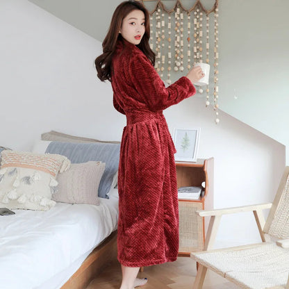Bathrobe Plush Full-Length Shawl Collar & Tie Belt