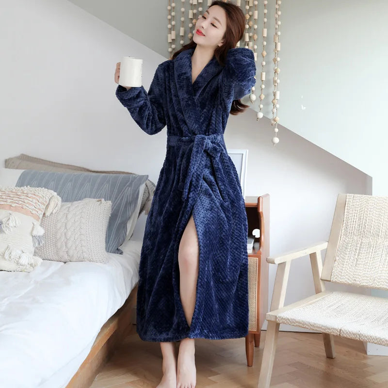 Bathrobe Plush Full-Length Shawl Collar & Tie Belt