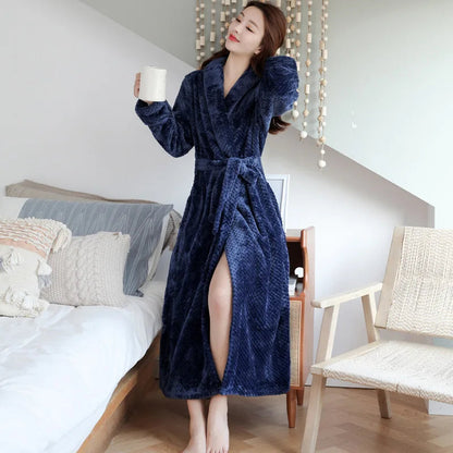 Bathrobe Plush Full-Length Shawl Collar & Tie Belt