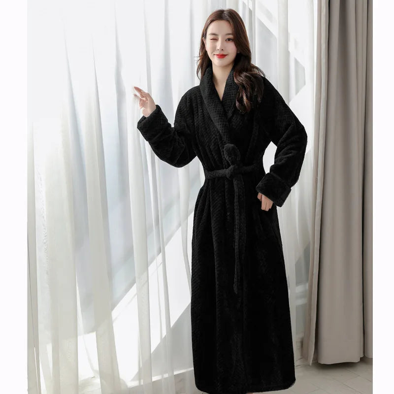 Bathrobe Plush Full-Length Shawl Collar & Tie Belt