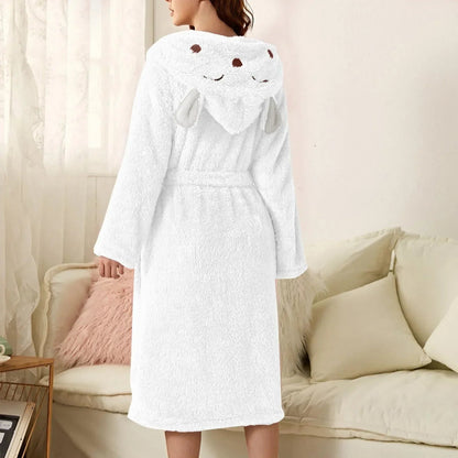 Bathrobe Soft Flannel Hood With Ears Tie Belt