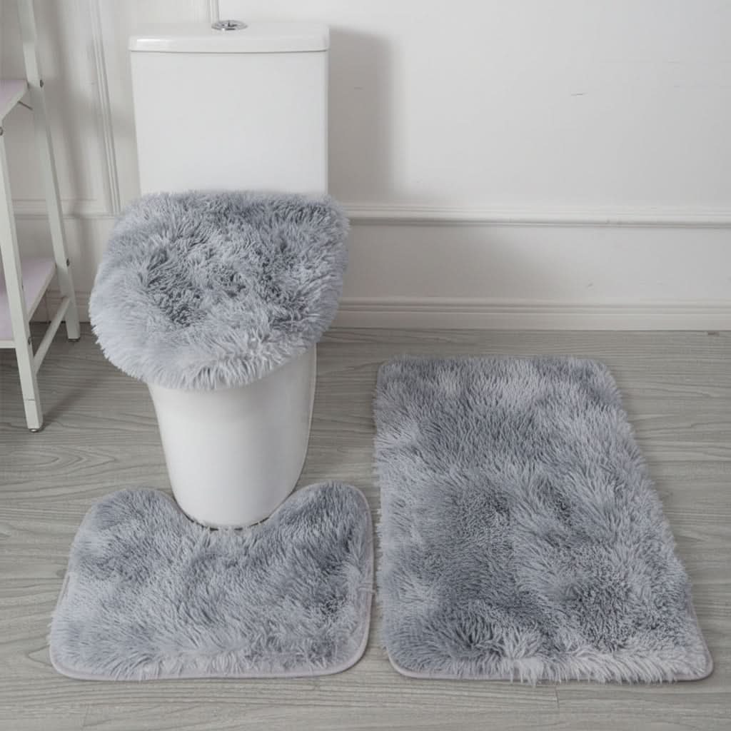 Bathroom Mat & Toilet Seat Cover Set Plush Microfiber Non-Slip Backing