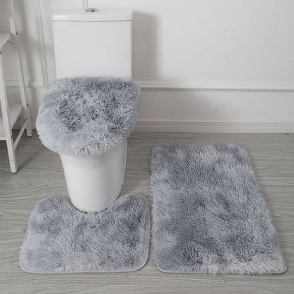 Bathroom Mat & Toilet Seat Cover Set Plush Microfiber Non-Slip Backing