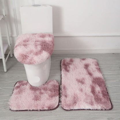 Bathroom Mat & Toilet Seat Cover Set Plush Microfiber Non-Slip Backing