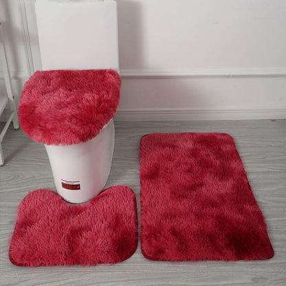 Bathroom Mat & Toilet Seat Cover Set Plush Microfiber Non-Slip Backing