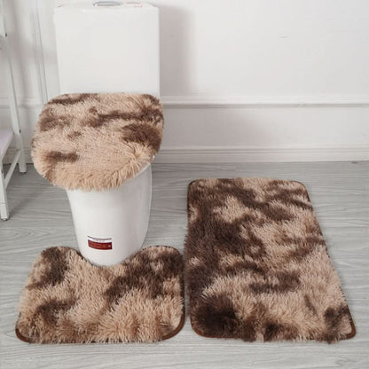 Bathroom Mat & Toilet Seat Cover Set Plush Microfiber Non-Slip Backing