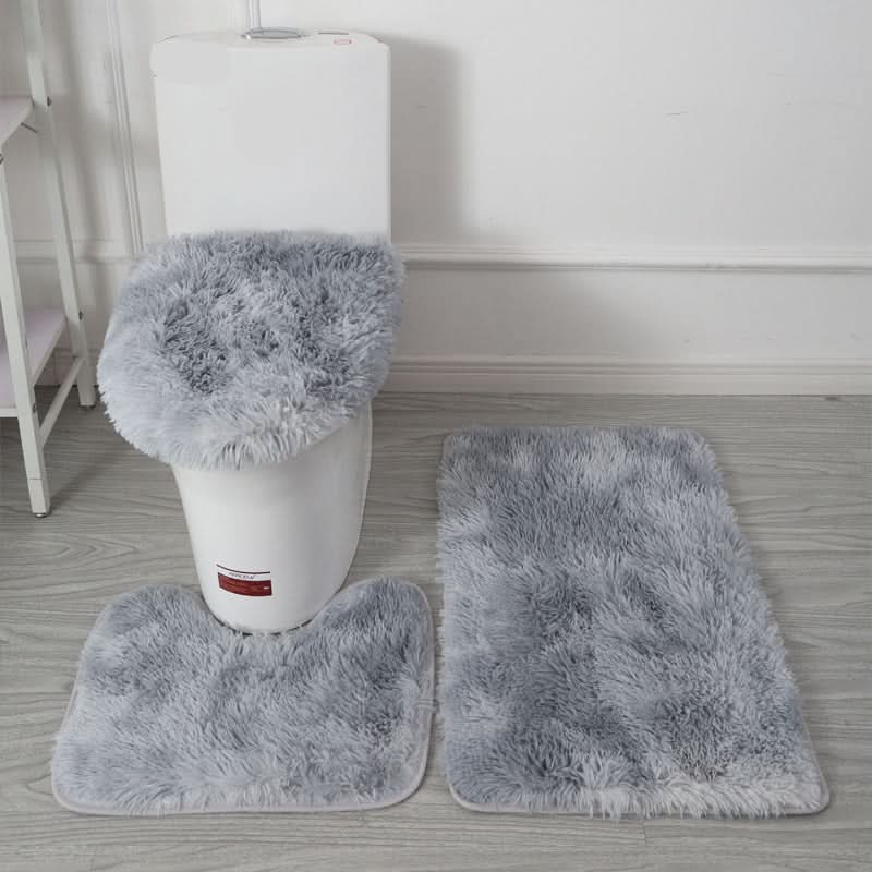 Bathroom Mat & Toilet Seat Cover Set Plush Microfiber Non-Slip Backing