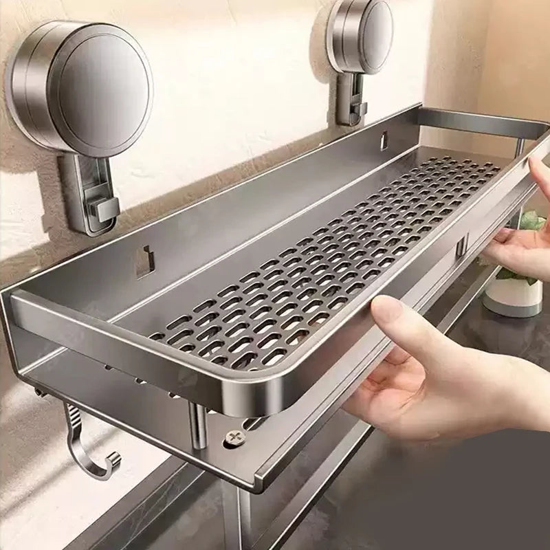 Bathroom Shelf Suction Mount Perforated Aluminum Towel Bar
