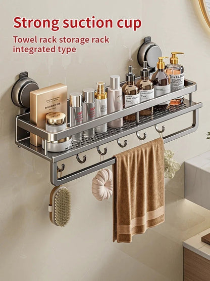 Bathroom Shelf Suction Mount Perforated Aluminum Towel Bar
