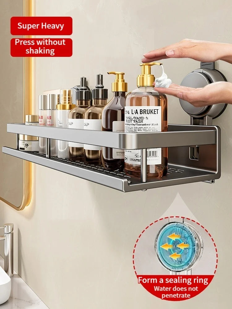 Bathroom Shelf Suction Mount Perforated Aluminum Towel Bar