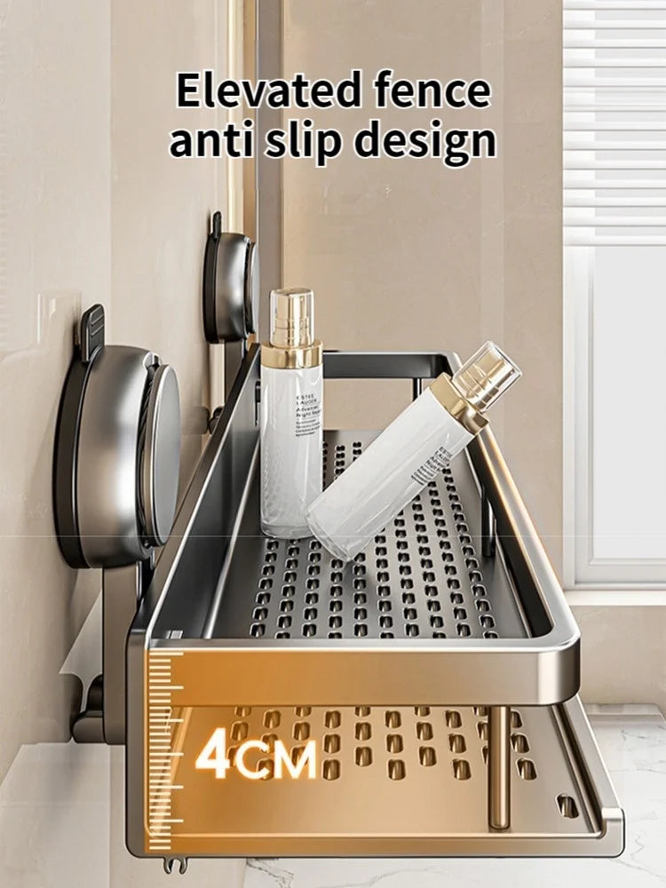 Bathroom Shelf Suction Mount Perforated Aluminum Towel Bar