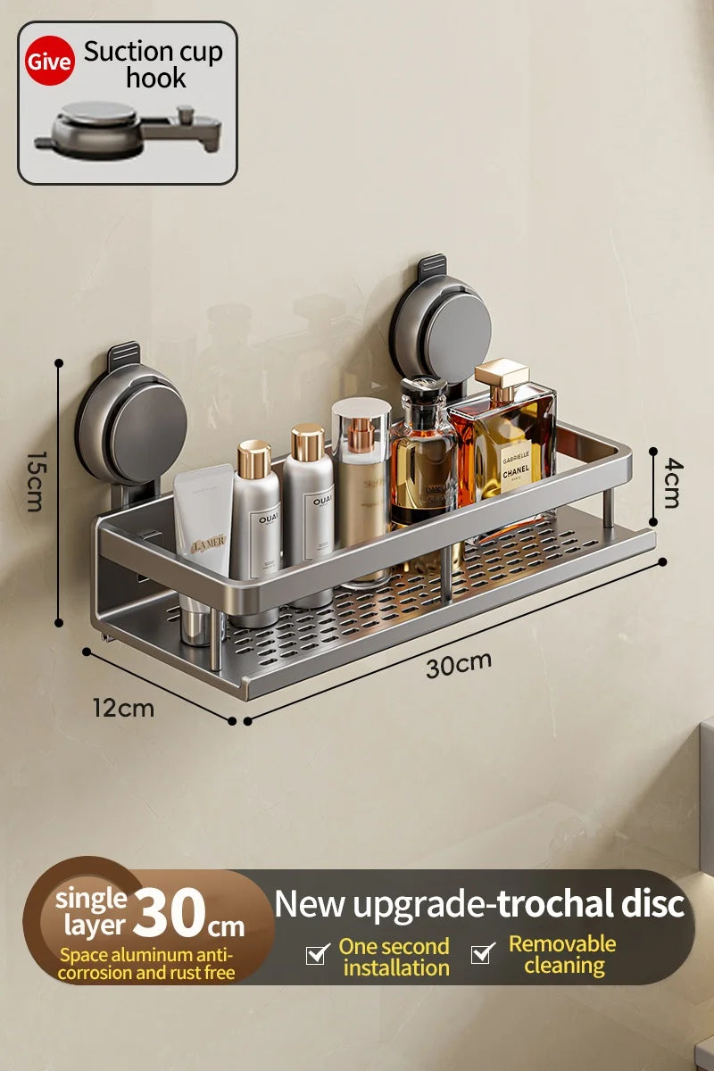 Bathroom Shelf Suction Mount Perforated Aluminum Towel Bar