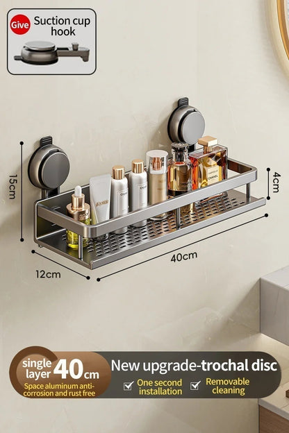 Bathroom Shelf Suction Mount Perforated Aluminum Towel Bar