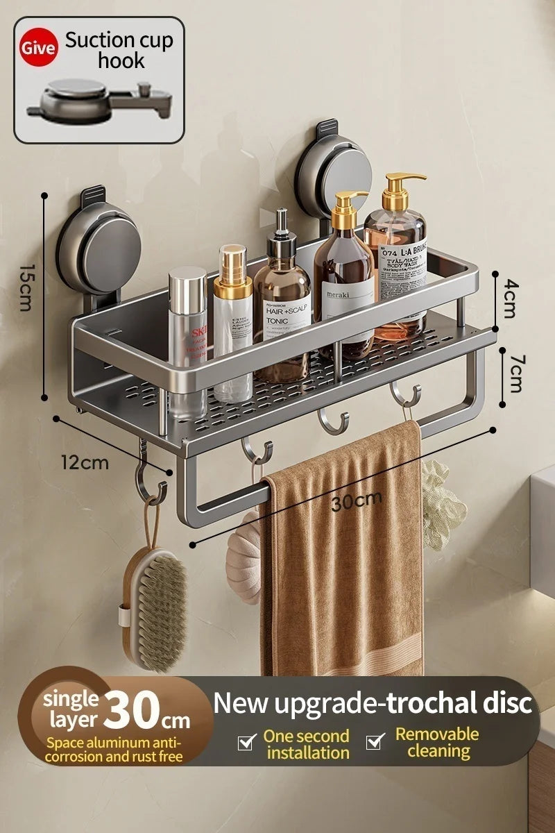 Bathroom Shelf Suction Mount Perforated Aluminum Towel Bar