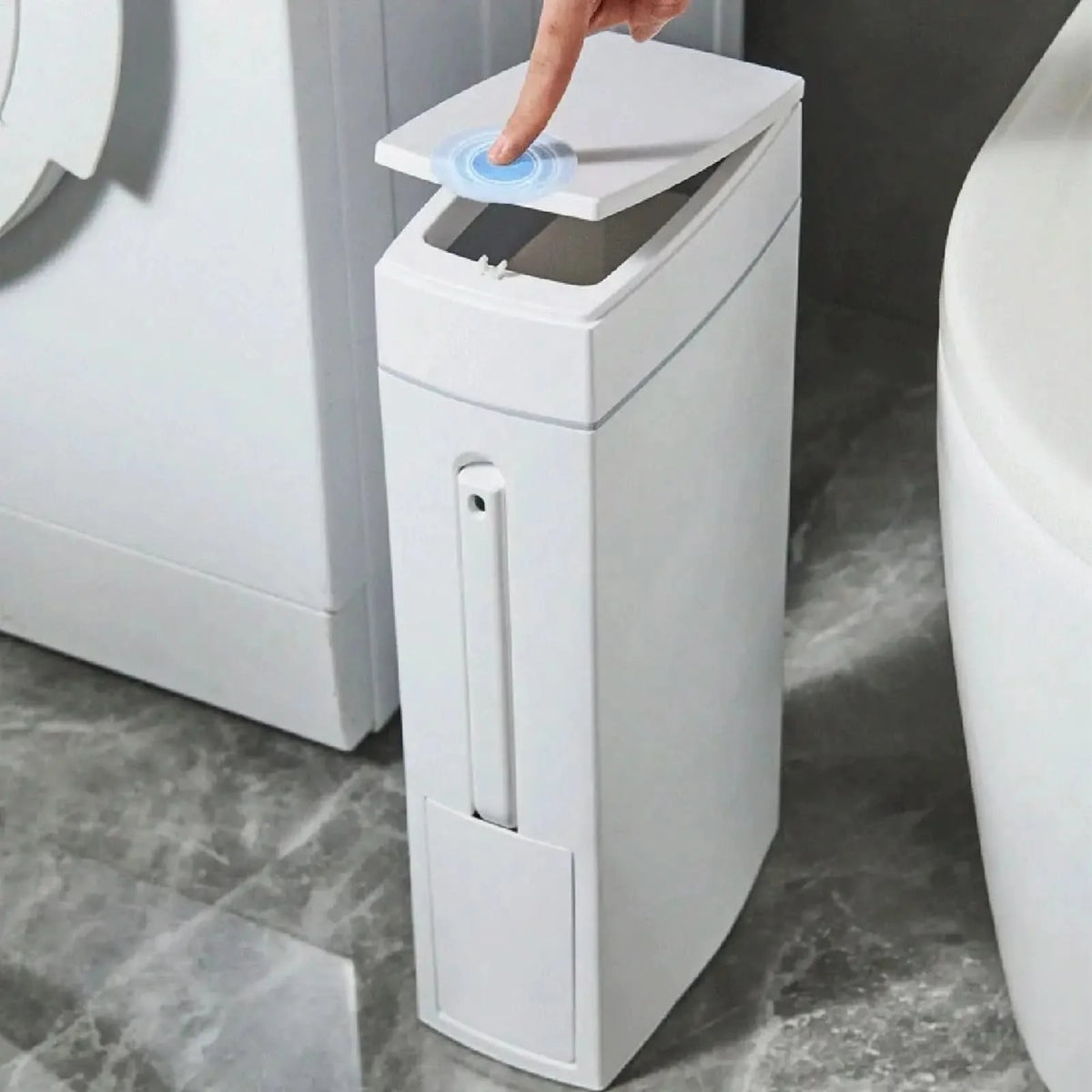 Bathroom Trash Bin Slim Space-Saving Hidden Brush