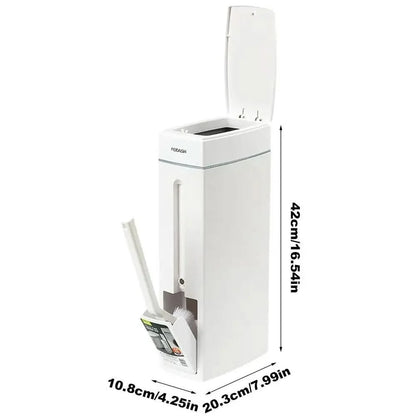 Bathroom Trash Bin Slim Space-Saving Hidden Brush