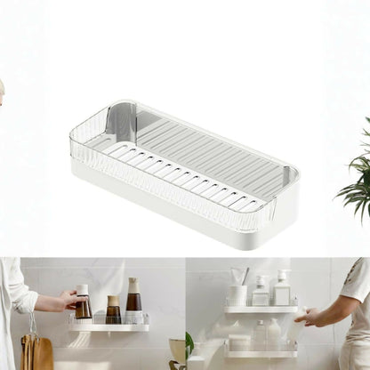 Bathroom Wall Shelf Drill-Free Mount Slotted Drain Raised Edges
