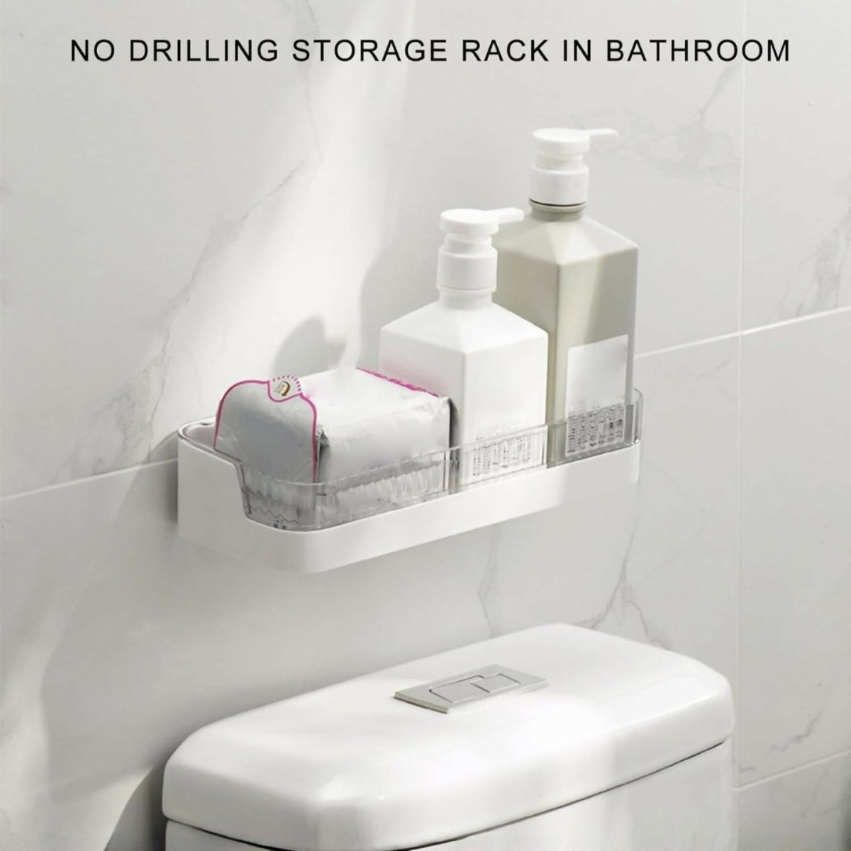 Bathroom Wall Shelf Drill-Free Mount Slotted Drain Raised Edges