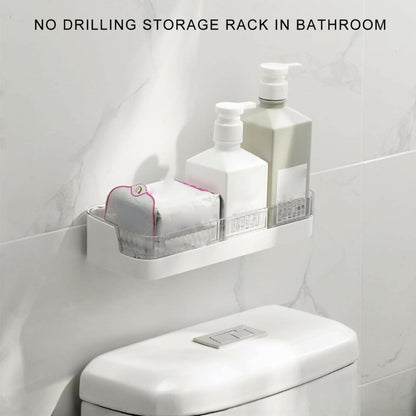 Bathroom Wall Shelf Drill-Free Mount Slotted Drain Raised Edges