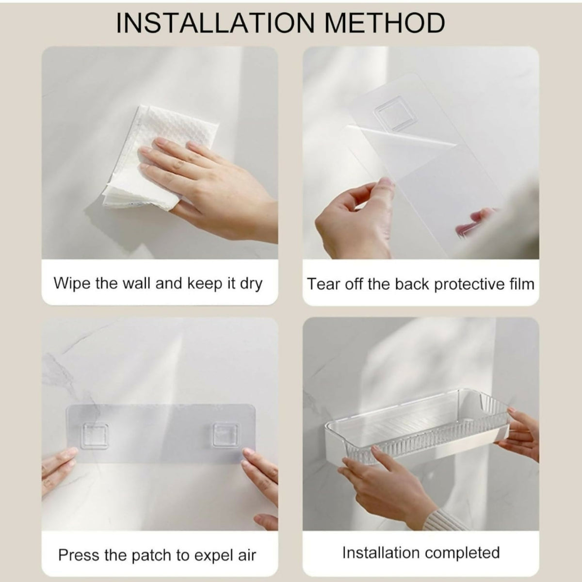 Bathroom Wall Shelf Drill-Free Mount Slotted Drain Raised Edges
