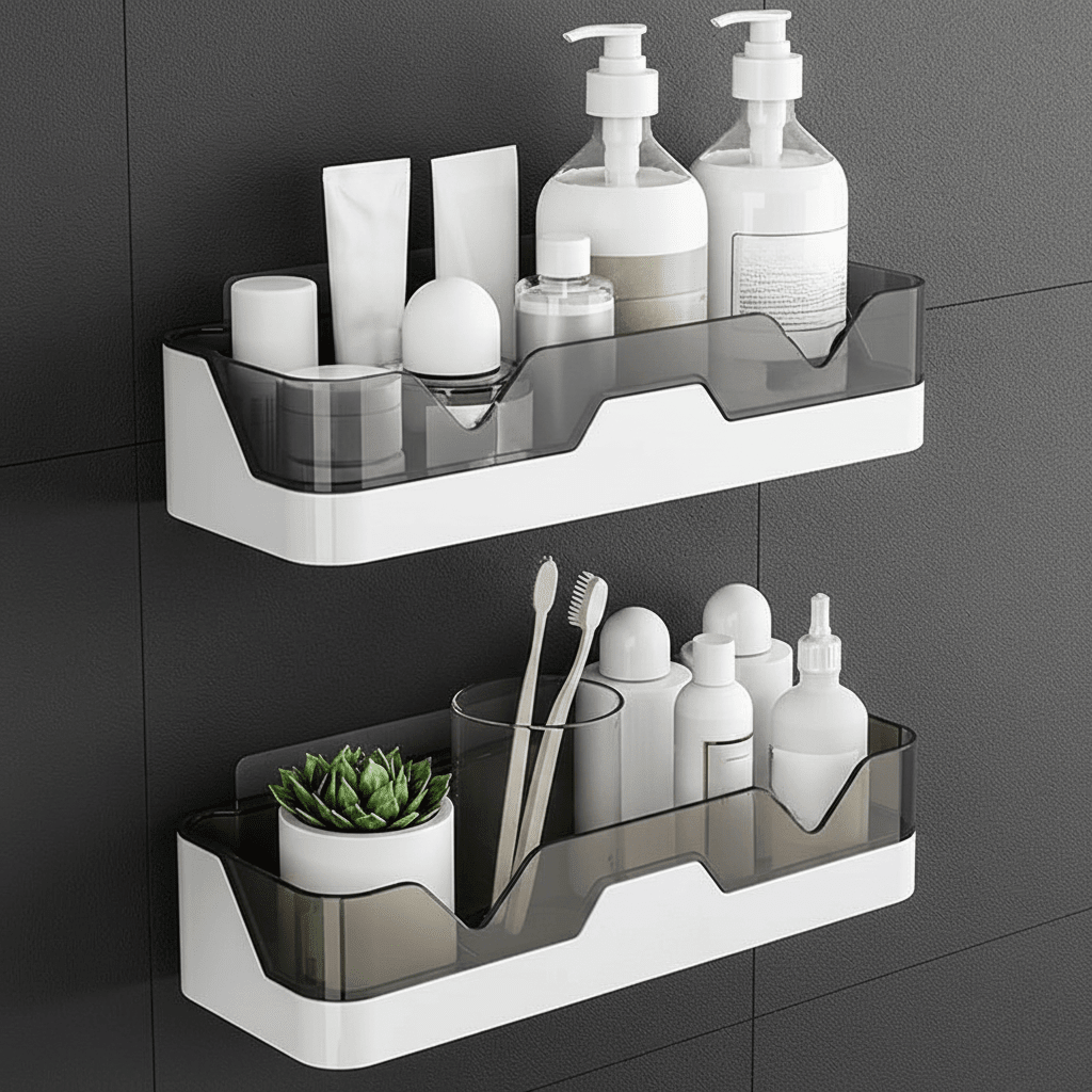 Bathroom Wall Shelf Drill-Free Multi-Compartment 22 Lb Capacity