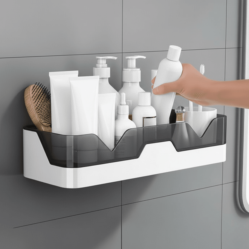 Bathroom Wall Shelf Drill-Free Multi-Compartment 22 Lb Capacity