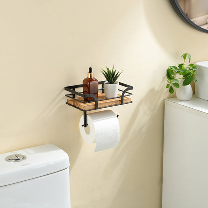 Bathroom Wall Shelf Metal & Wood Toilet Paper Holder