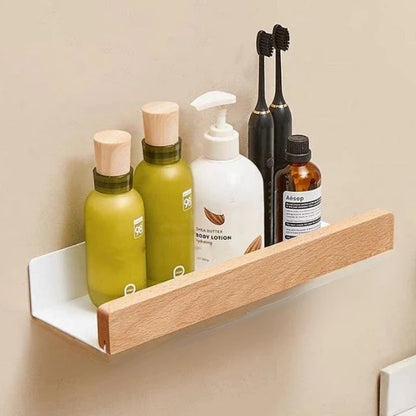 Bathroom Wall Shelf Wood-Look Self-Adhesive Moisture-Resistant