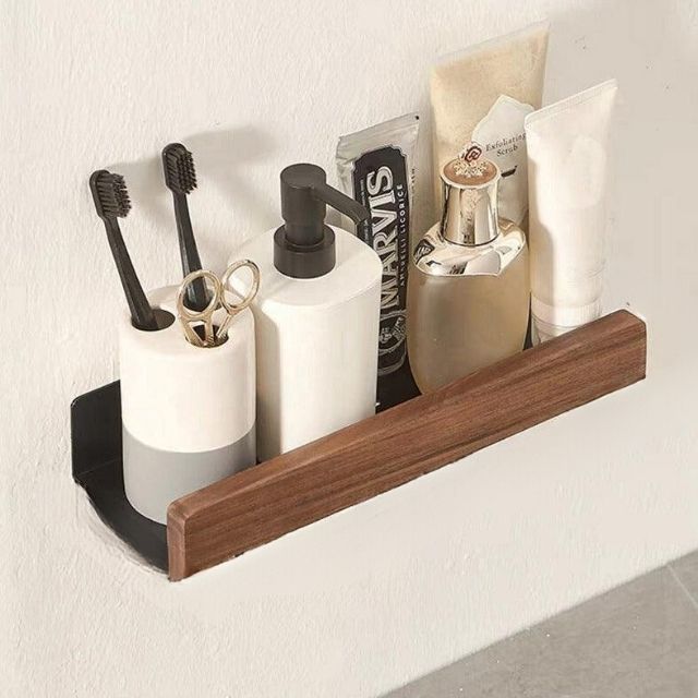 Bathroom Wall Shelf Wood-Look Self-Adhesive Moisture-Resistant