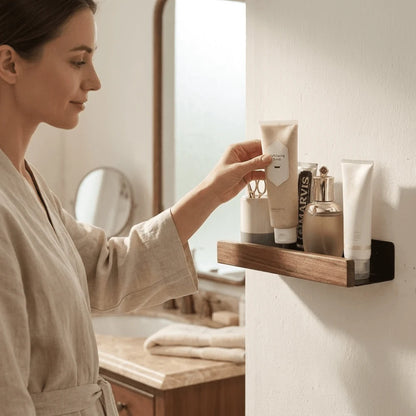 Bathroom Wall Shelf Wood-Look Self-Adhesive Moisture-Resistant