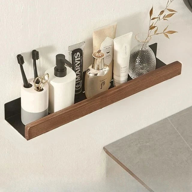 Bathroom Wall Shelf Wood-Look Self-Adhesive Moisture-Resistant