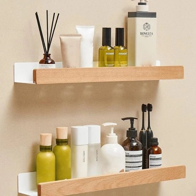 Bathroom Wall Shelf Wood-Look Self-Adhesive Moisture-Resistant