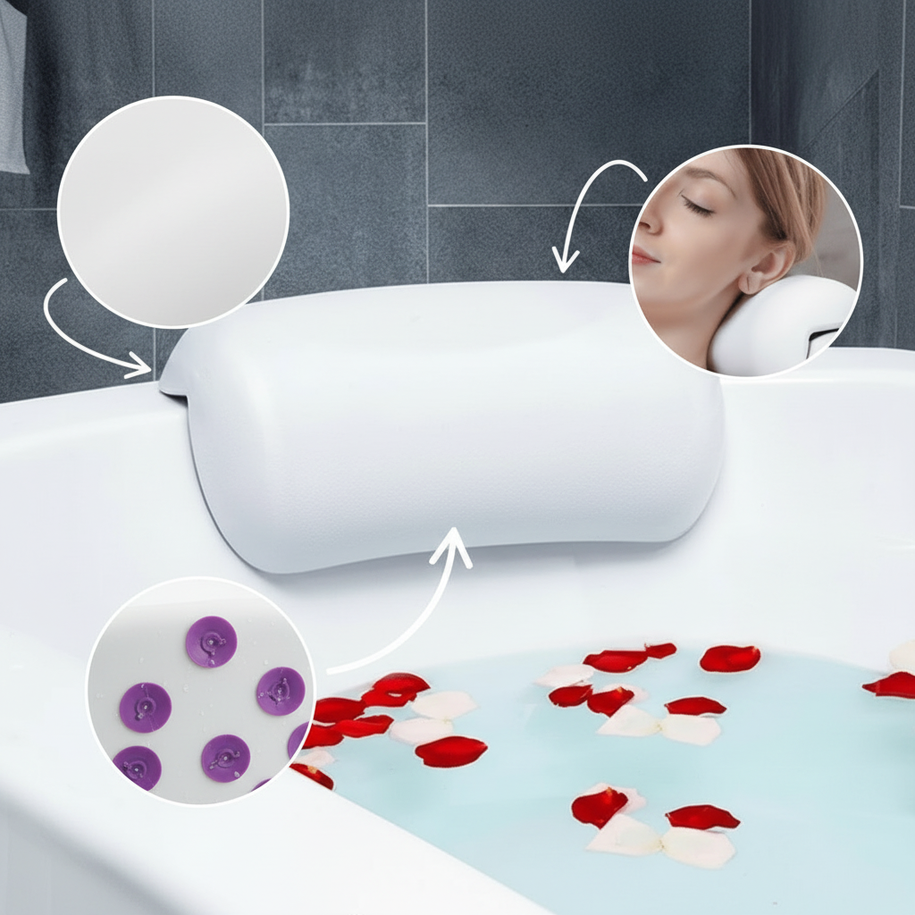 Bathtub Pillow Ergonomic Water-Repellent Suction Cups