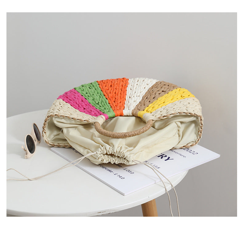 Beach Bag Braided Rainbow Stripes & Reinforced Handles