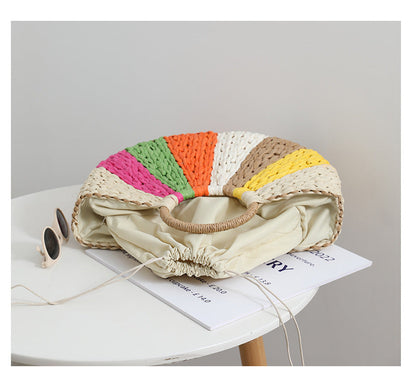 Beach Bag Braided Rainbow Stripes & Reinforced Handles