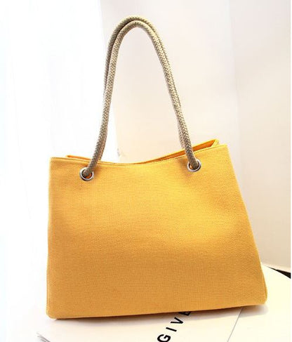 Beach Bag Canvas Rope Handles Spacious Main Compartment