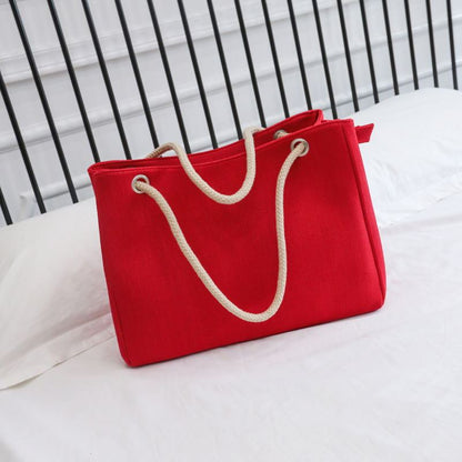 Beach Bag Canvas Rope Handles Spacious Main Compartment