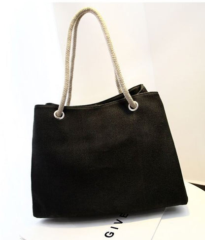 Beach Bag Canvas Rope Handles Spacious Main Compartment