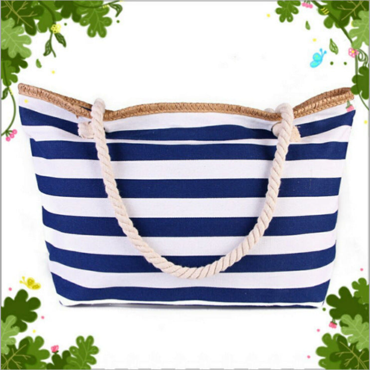 Beach Bag Striped Spacious Rope Handles