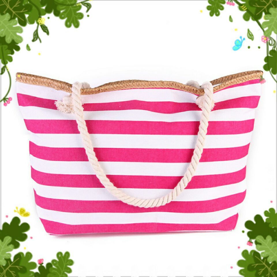 Beach Bag Striped Spacious Rope Handles