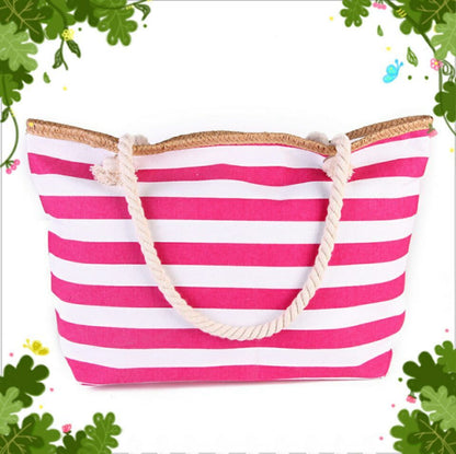 Beach Bag Striped Spacious Rope Handles