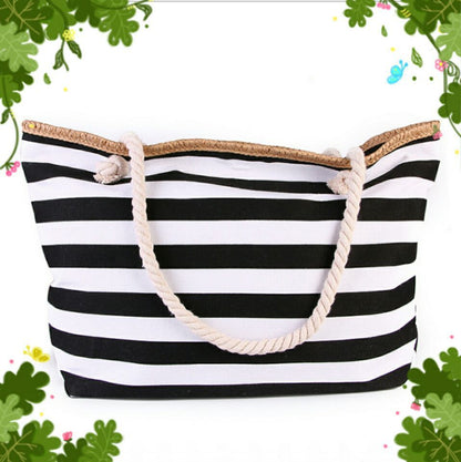 Beach Bag Striped Spacious Rope Handles