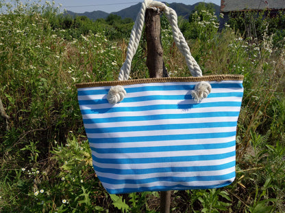 Beach Bag Striped Spacious Rope Handles