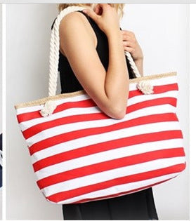 Beach Bag Striped Spacious Rope Handles