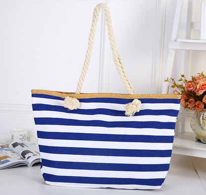 Beach Bag Striped Spacious Rope Handles