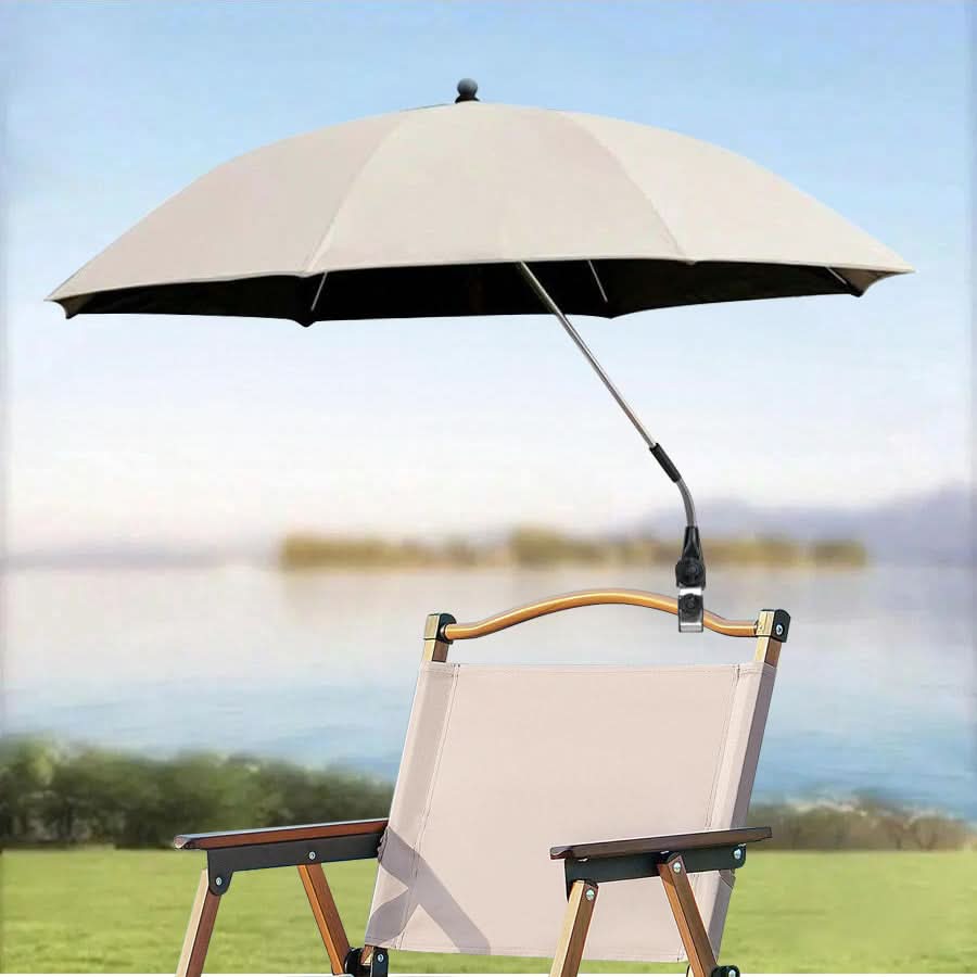 Beach Chair Umbrella 360° Swivel Clamp-On UV-Resistant Fabric