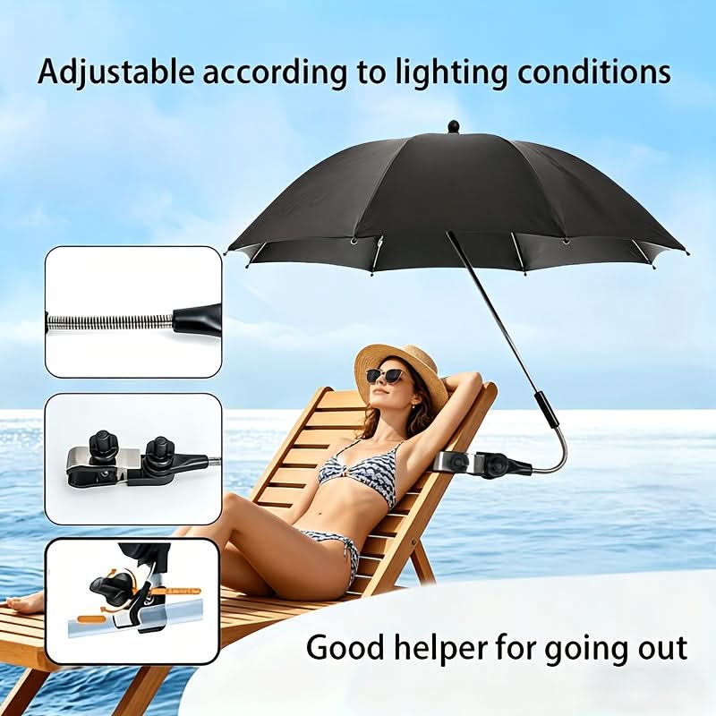 Beach Chair Umbrella 360° Swivel Clamp-On UV-Resistant Fabric
