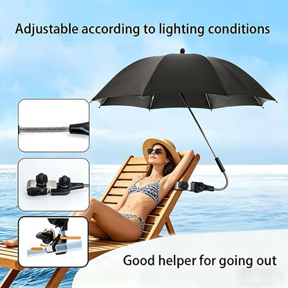 Beach Chair Umbrella 360° Swivel Clamp-On UV-Resistant Fabric