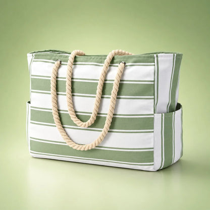 Beach Tote Bag Water-Resistant Zip Top & Multiple Pockets
