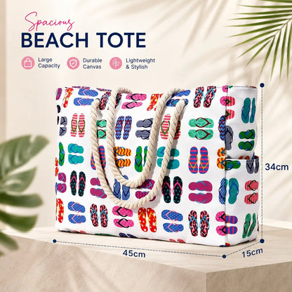 Beach Tote Bag Water-Resistant Zip Top & Multiple Pockets